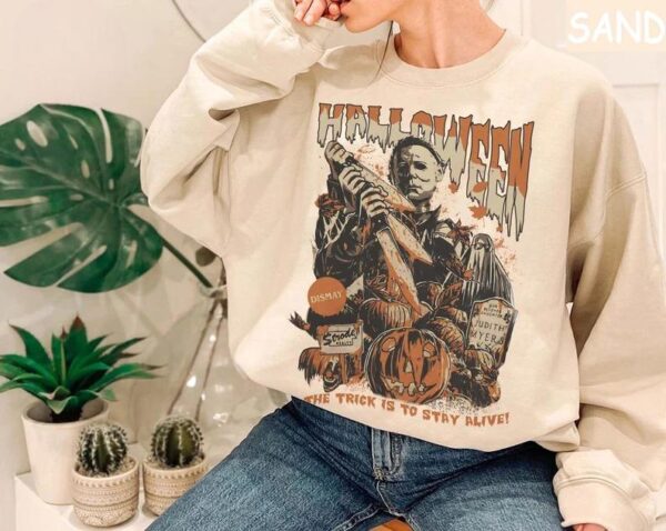 Vintage Michael Myers Halloween Sweatshirt, Myers Thriller Friday13th Sweatshirt - Image 3